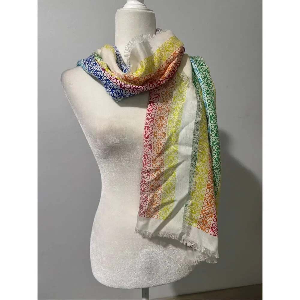 Loewe NWT  Monogram rainbow stripe scarf wool silk cashmere blend
